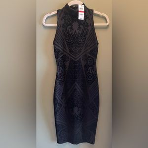NWT Bar III black mock turtle neck midi dress with velvet accent